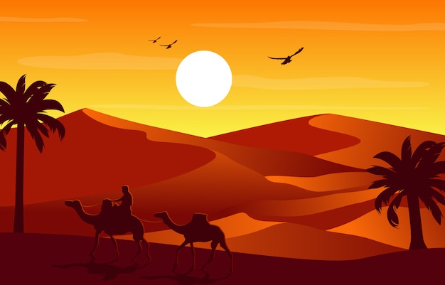 Kamel-reiter crossing vast desert hill-araber-landschaftsillustration