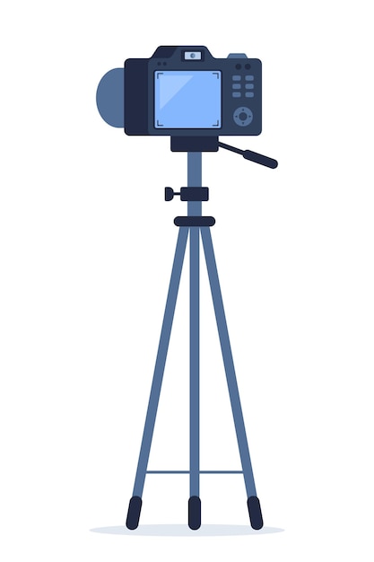 Vektor kamera auf stativ mit rückseitiger bildschirmansicht. vektorillustration