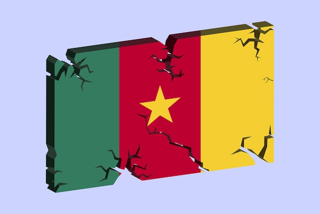 Kamerun-flagge auf 3d-rissigem wandvektorbruchmuster mit rissiger textur gibt konzept aus