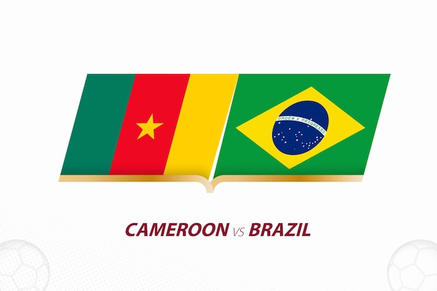 Kamerun gegen brasilien im fußballwettbewerb gruppe a versus-symbol auf fußballhintergrund