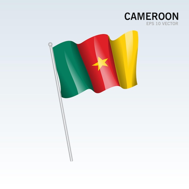 Kamerun wehende flagge isoliert auf grau