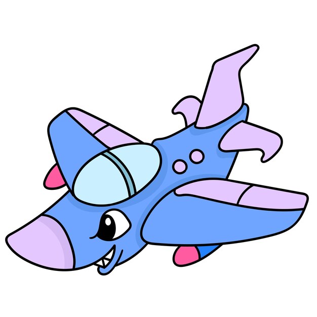 Kampfflugzeuge mit wilden gesichtern, die fliegende raketen tragen und zum angriff bereit sind, doodle draw kawaii. illustrationskunst