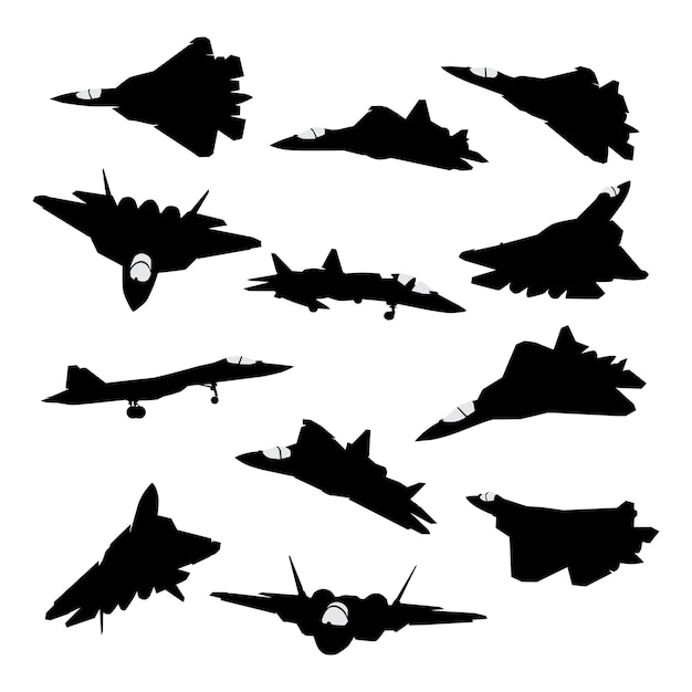 Kampfjet-flugzeuge militärische silhouette set sammlung