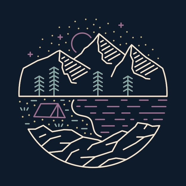 Kampieren in der ruhigen natur nachts grafische illustrationsvektorkunst-t-shirt design