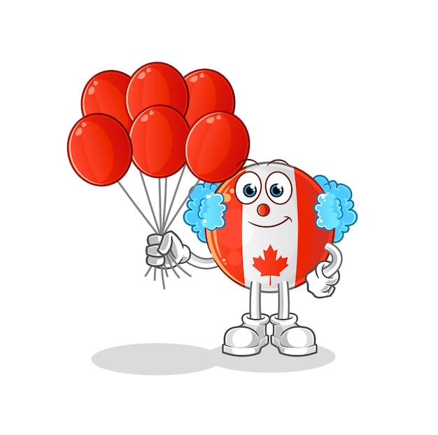 Kanada-flaggenclown mit ballonvektor. zeichentrickfigur