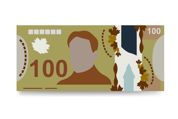 Vektor kanadischer dollar-vektor-illustration kanada-geldsatz-bündelbanknoten polymergeld 100 cad