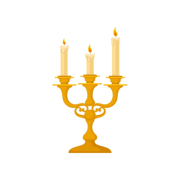 Vektor kandelabrum mit drei kerzen vintage golden candlestick vektor illustration isoliert auf weißem hintergrund