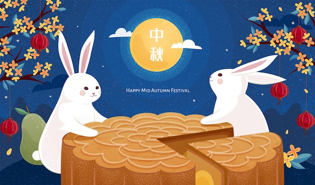 Kaninchen genießen kantonesischen mondkuchen