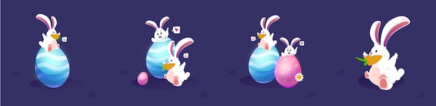 Kaninchen-Illustration mit farbigen Eiern