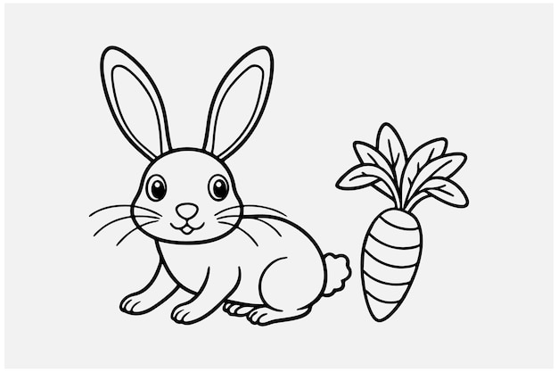 Kaninchen im kontinuierlichen Zeichenstil Hase schwarze lineare Skizze isoliert auf weißem Hintergrund