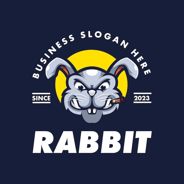 Kaninchen-logo vektorillustration eines kaninchens mit einer pfeife im mund