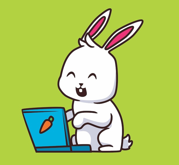 Kaninchen mit laptop-cartoon-illustration