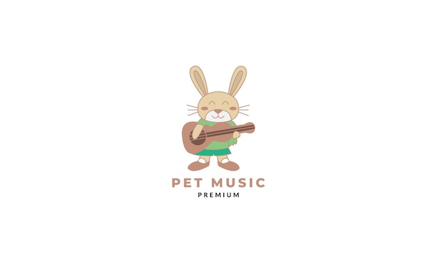 Kaninchen oder hase spielen gitarre niedliche cartoon-logo-vektorillustration