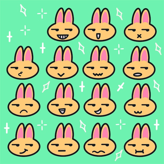 Vektor kaninchen-set emoji-cartoon isoliert