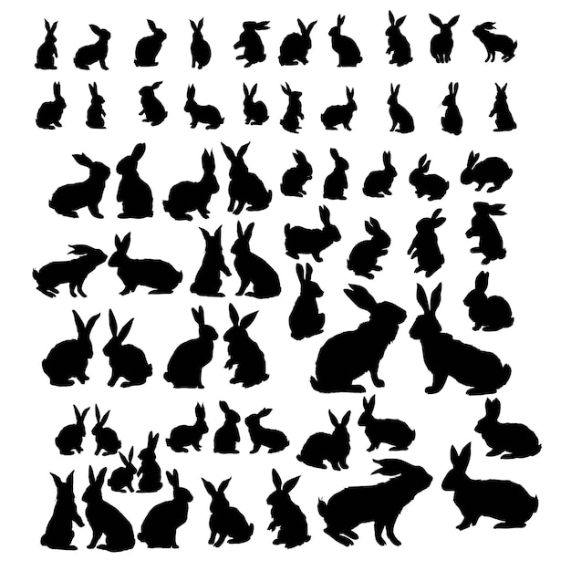 Vektor kaninchen und hase ostern kollektion vektorsilhouette