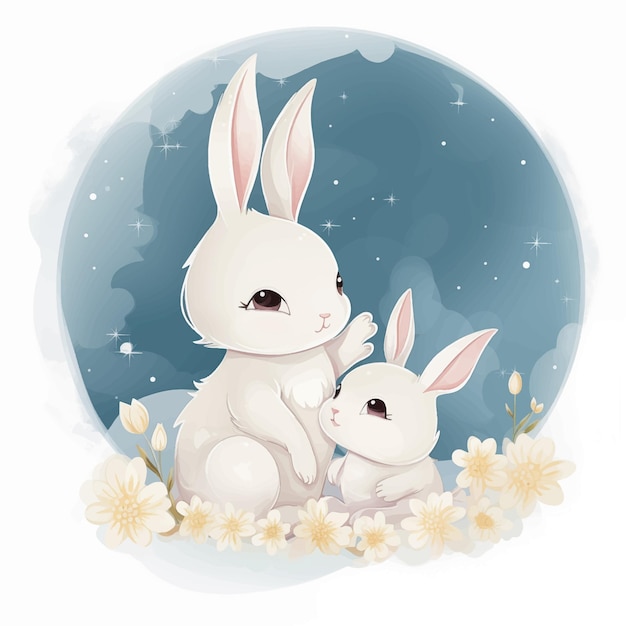 Kaninchenmutter mit kind in blumen