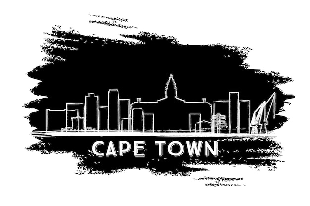 Kapstadt-skyline-silhouette. handgezeichnete skizze. vektor-illustration. geschäftsreise- und tourismuskonzept mit moderner architektur. bild für präsentationsbanner-plakat und website.