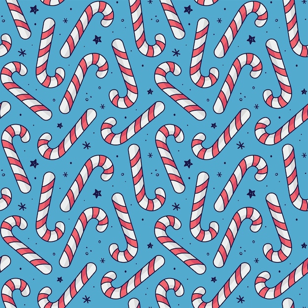 Karamellstäbchen mit nahtlosem Muster, Karamellstöcke, Lollipop-Illustration im Doodle-Stil, Weihnachtsdekoration