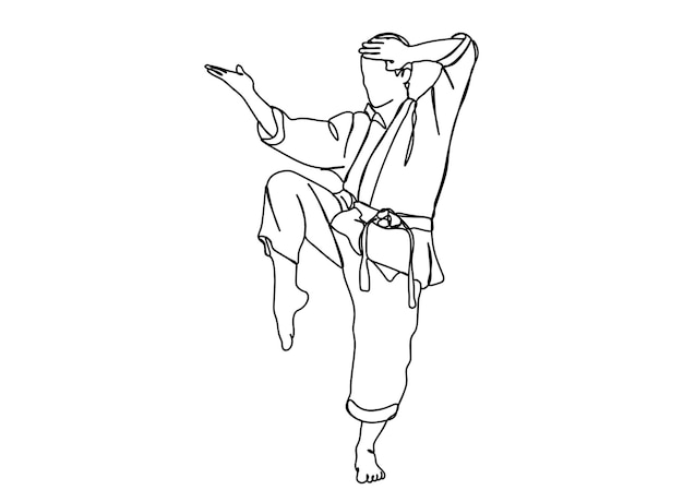 Vektor karate, taekwondo player einzeilige kunstzeichnung setzt die linienvektorillustration fort