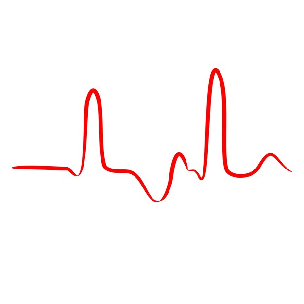 Kardiogramm, falsche sinuskurve aus roten pinselstrichen der kontur unterschiedlicher dicke auf weißem hintergrund. vektor-illustration.