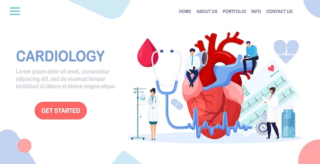 Vektor kardiologie, kardiovaskuläre herzdiagnostik. kardiologe arzt diagnose herzkrankheit, medizinische untersuchung. transplantationsforschung, herzinfarkt, bluthochdruck, diabetes