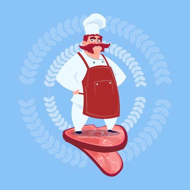 Vektor karikatur-chef cook full length standing auf fleisch-abnutzungs-uniform