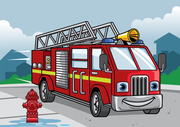 Karikatur der feuerwehrmann-lkw-illustration