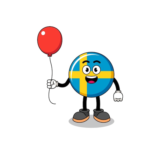 Karikatur der schweden-flagge, die einen ballon hält