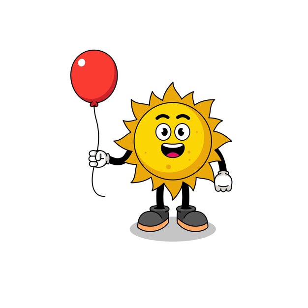 Vektor karikatur der sonne, die einen ballon hält