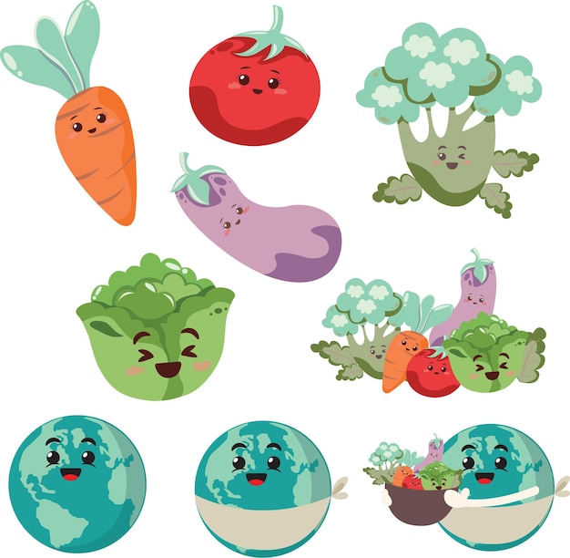 Karikatur-Gemüsefiguren Sammlung Konzept Welt Nahrung und gesunde Illustration