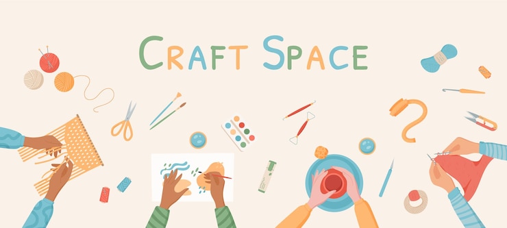 Vektor karikatur handwerk kunstwerkstatt hintergrundkonzept kreative kinder handwerk kunstklasse sammlung
