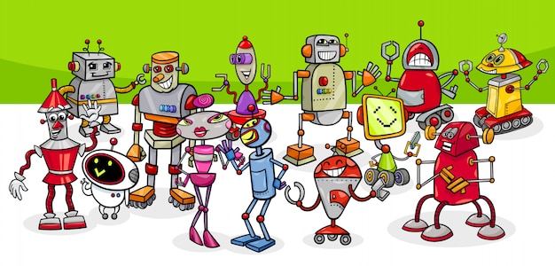 Karikatur-Illustration der Roboter-Fantasie-Charakter-Gruppe