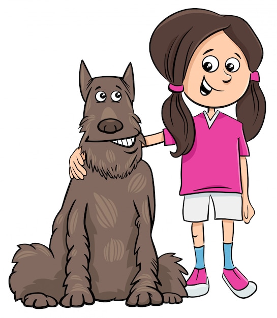 Karikatur-illustration des kindermädchens mit komischem hund