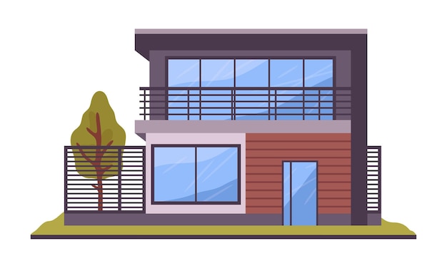 Karikatur modernes Vorstadthaus Handgezeichnetes Wohnhaus zeitgenössisches Stadthaus schöne Villa flache Vektorillustration Landhausarchitektur