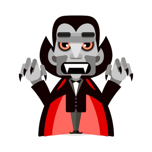 Karikatur niedlicher dracula in einem mantel