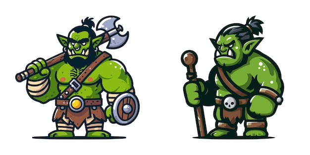 Vektor karikatur orc auf einem weißen hintergrund vektor-illustration