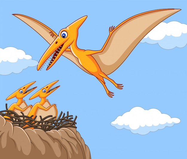 Karikatur pterodaktylus mit ihrem baby