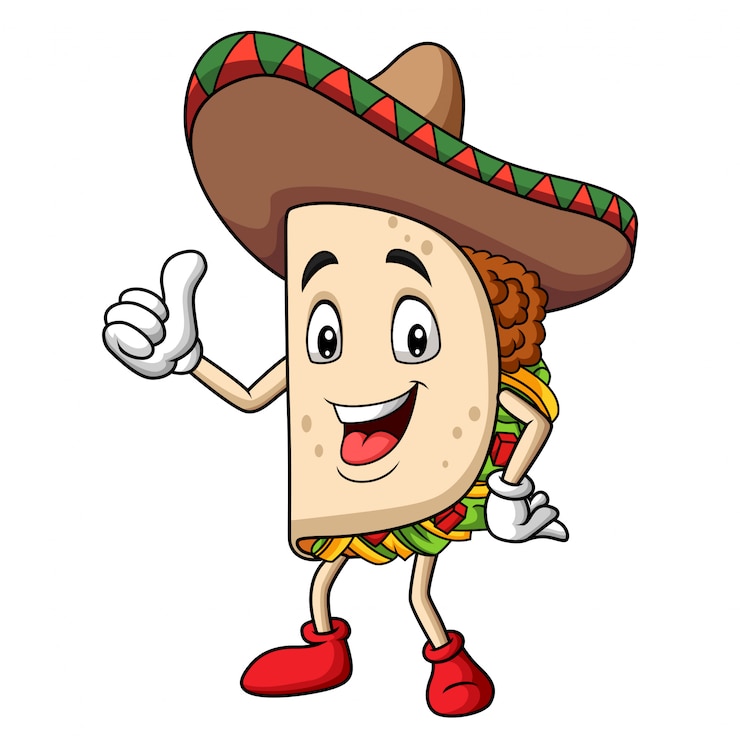 Vektor karikatur-taco, der einen sombrero trägt, der daumen aufgibt