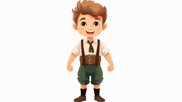 Vektor karikatur von einem deutschen jungen in lederhosen
