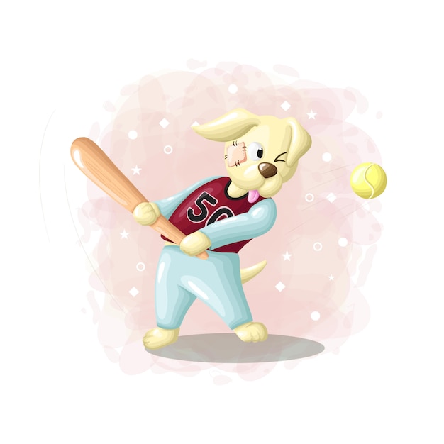 Karikatur-Zeichnungs-Hund, der Baseball-Illustrations-Vektor spielt