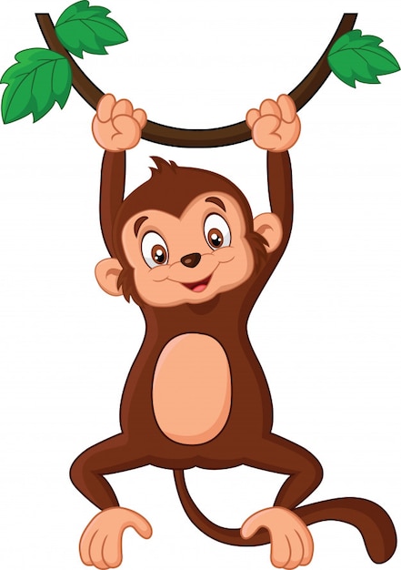Karikaturaffe, der im Baum hängt