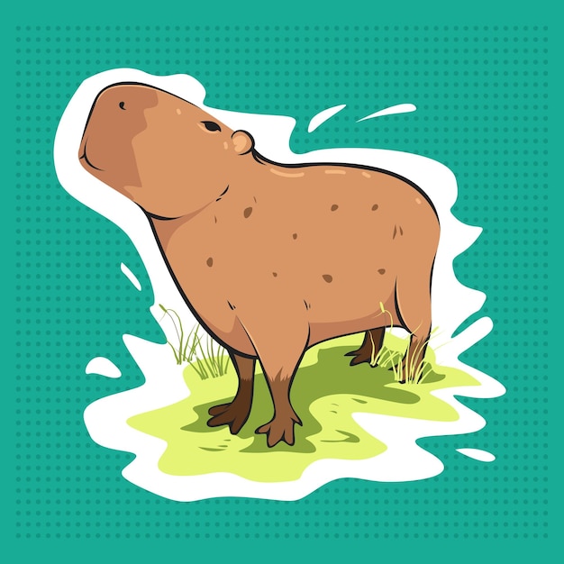 Karikaturcapybara auf einer grünen Hintergrundvektorkunstillustration