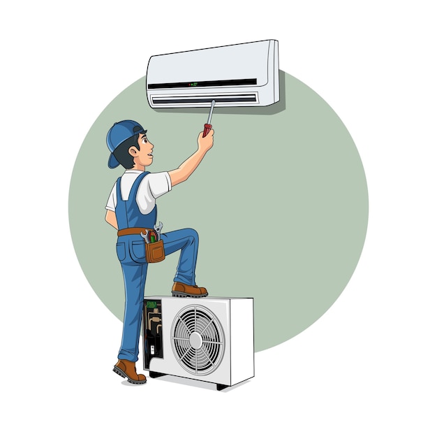 Karikaturfigur-Design-Illustration für den HVAC-Service
