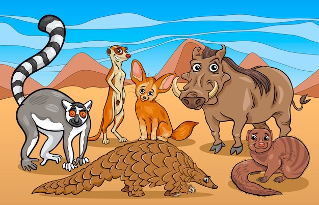 Karikaturillustration der afrikanischen säugetiertiere
