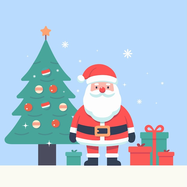 Karikaturische Weihnachtsmann-Vektorillustration im flachen Stil