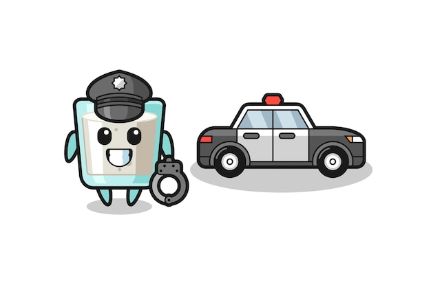 Karikaturmaskottchen der milch als polizei, niedlicher stilentwurf für t-shirt, aufkleber, logoelement
