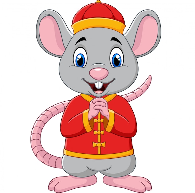 Karikaturrattengruß Gong Xi Gong Xi mit chinesischer Tracht