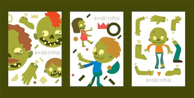 Karikaturzombiecharakter, gespenstische jungenmädchen-illustrationskarte des furchtsamen monsters halloweens