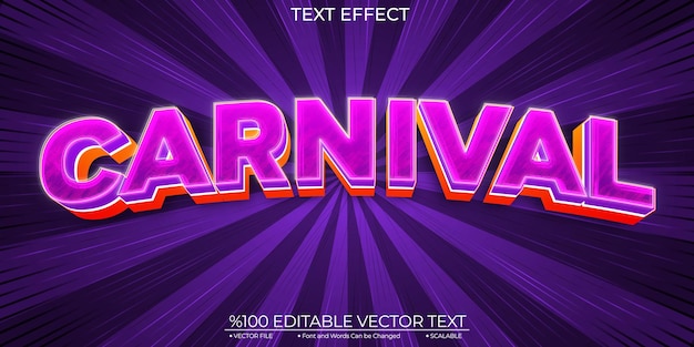 Karneval text comic lila vorlage bearbeitbarer 3d-vektor-texteffekt