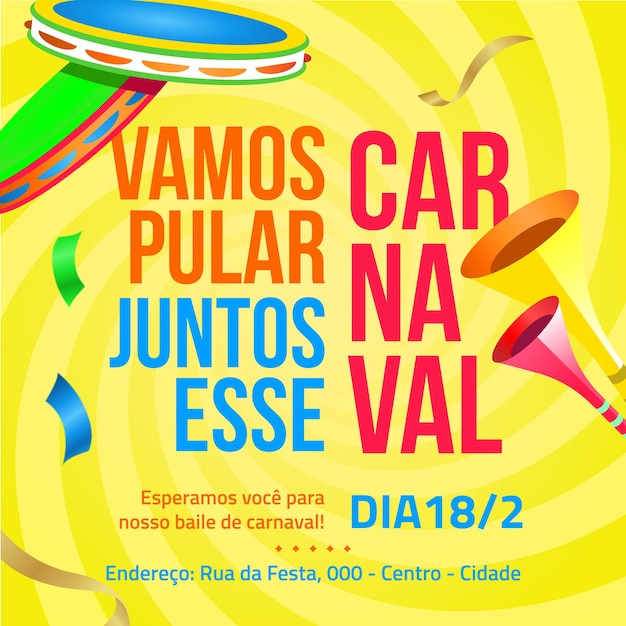 Karnevalskartenschablonenillustration auf brasilianisches Portugiesisch
